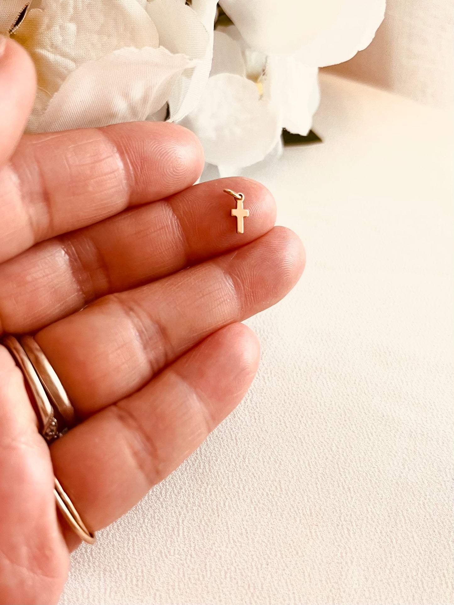 Tiny Cross Charm, Minimalist Tiny Cross Pendant, Dainty Religious Charm, Everyday Gold Jewelry, Gift for Her