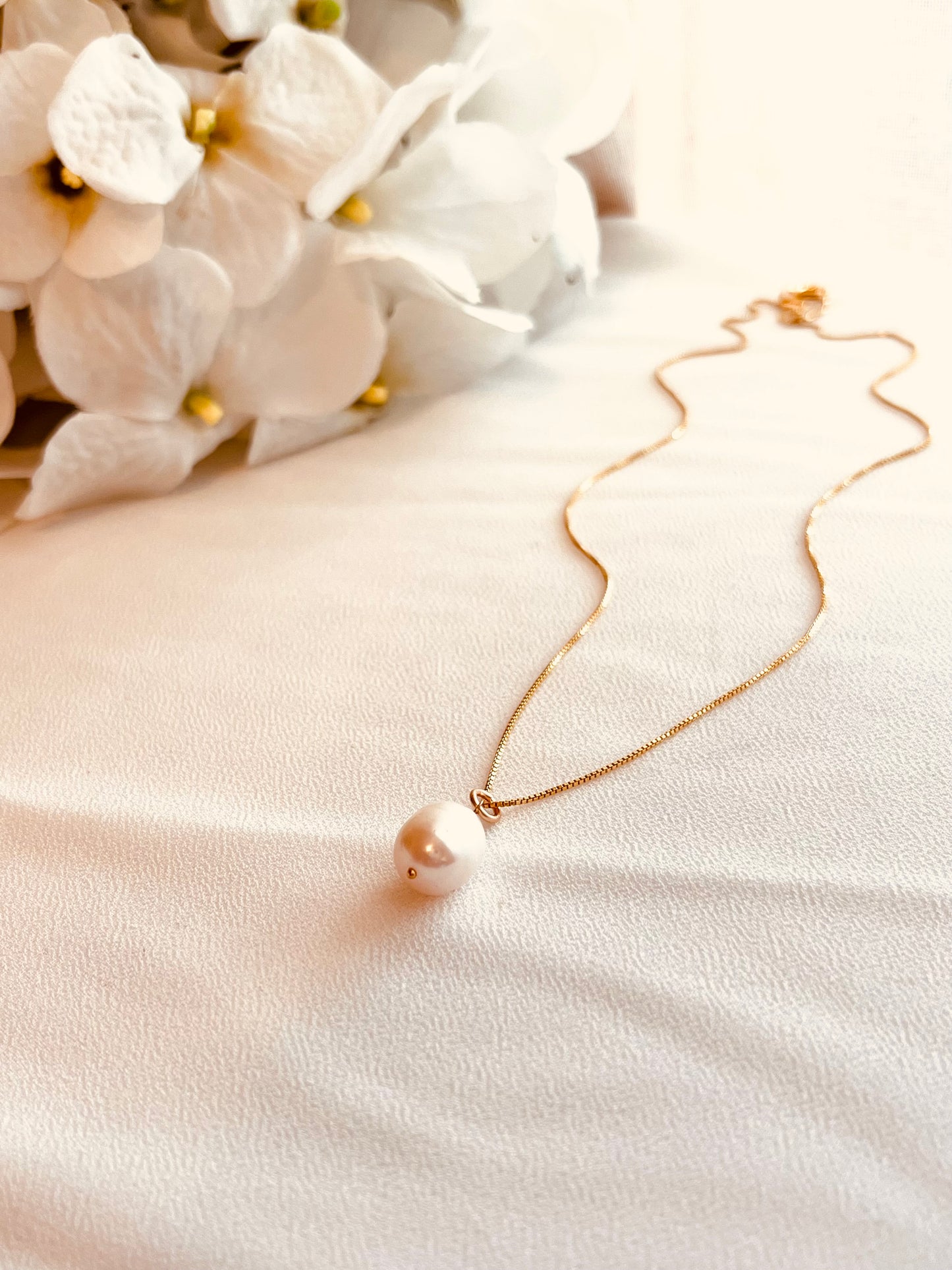 Freshwater Pearl Drop Necklace 14k Gold Filled Waterproof Minimalist Necklace