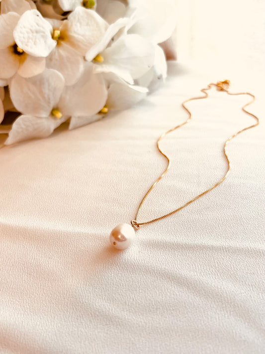 Freshwater Pearl Drop Necklace 14k Gold Filled Waterproof Minimalist Necklace