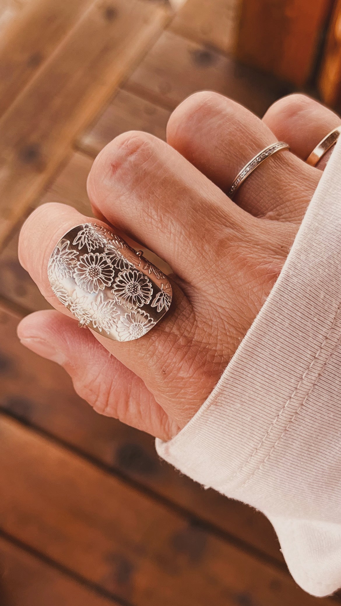 Birth Flower Disc Ring – 1" Large Ring - Personalized Birth Month Flower Statement Ring
