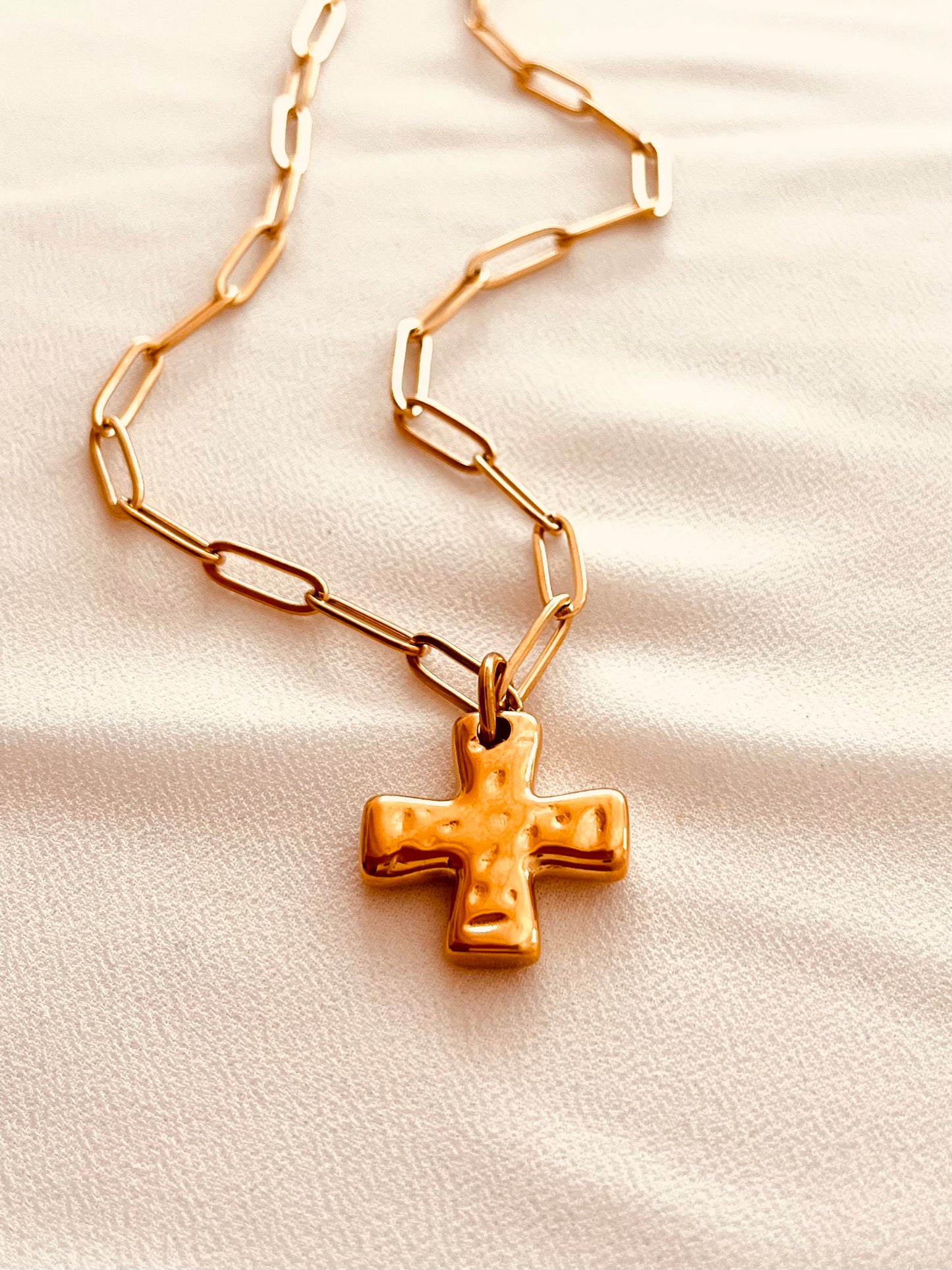 Waterproof Gold Cross Necklace | Paperclip Chain | Tarnish Resistant Jewelry