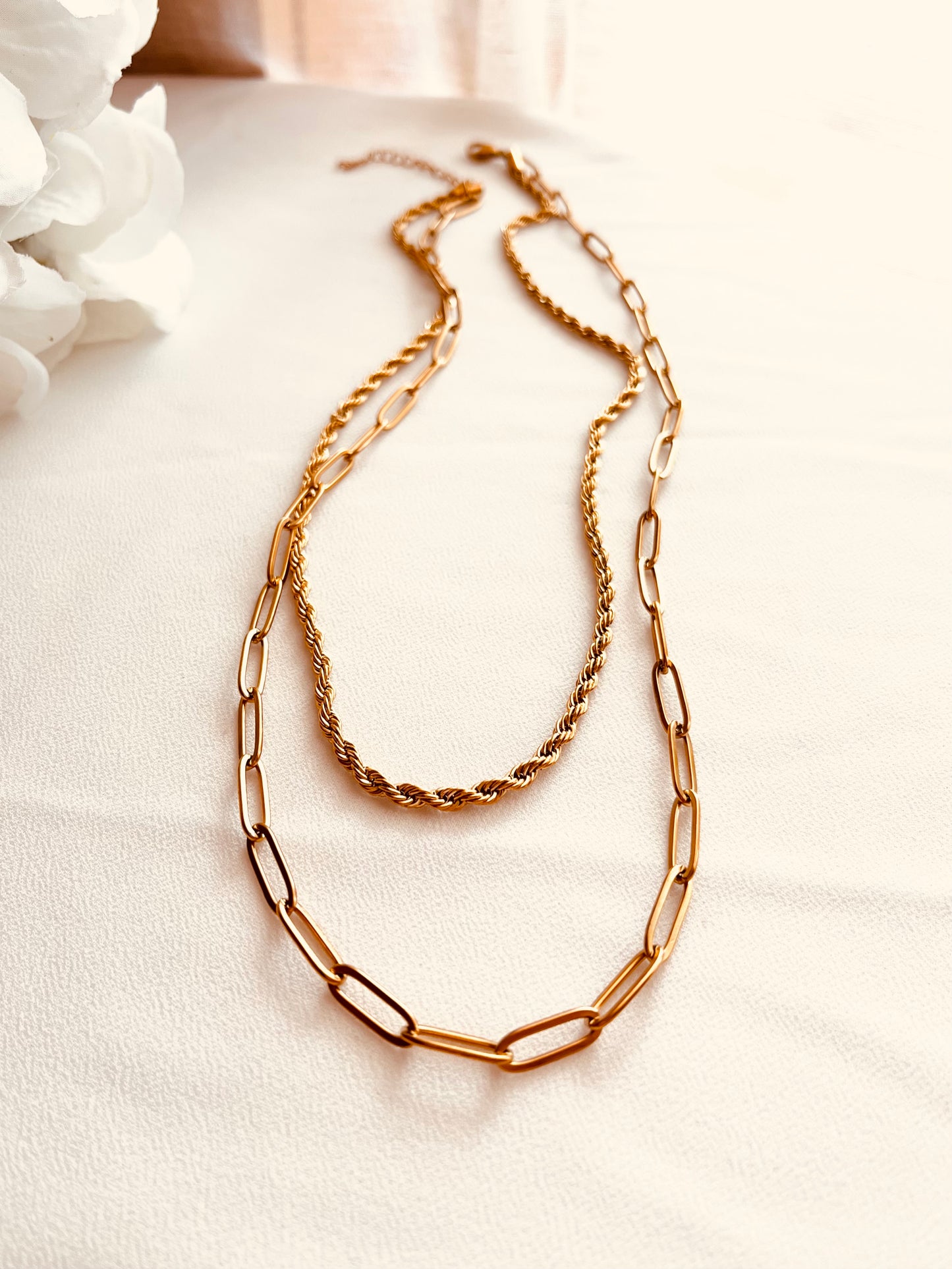 Layered Gold Necklace Set – Rope & Paperclip Chain | 2-in-1