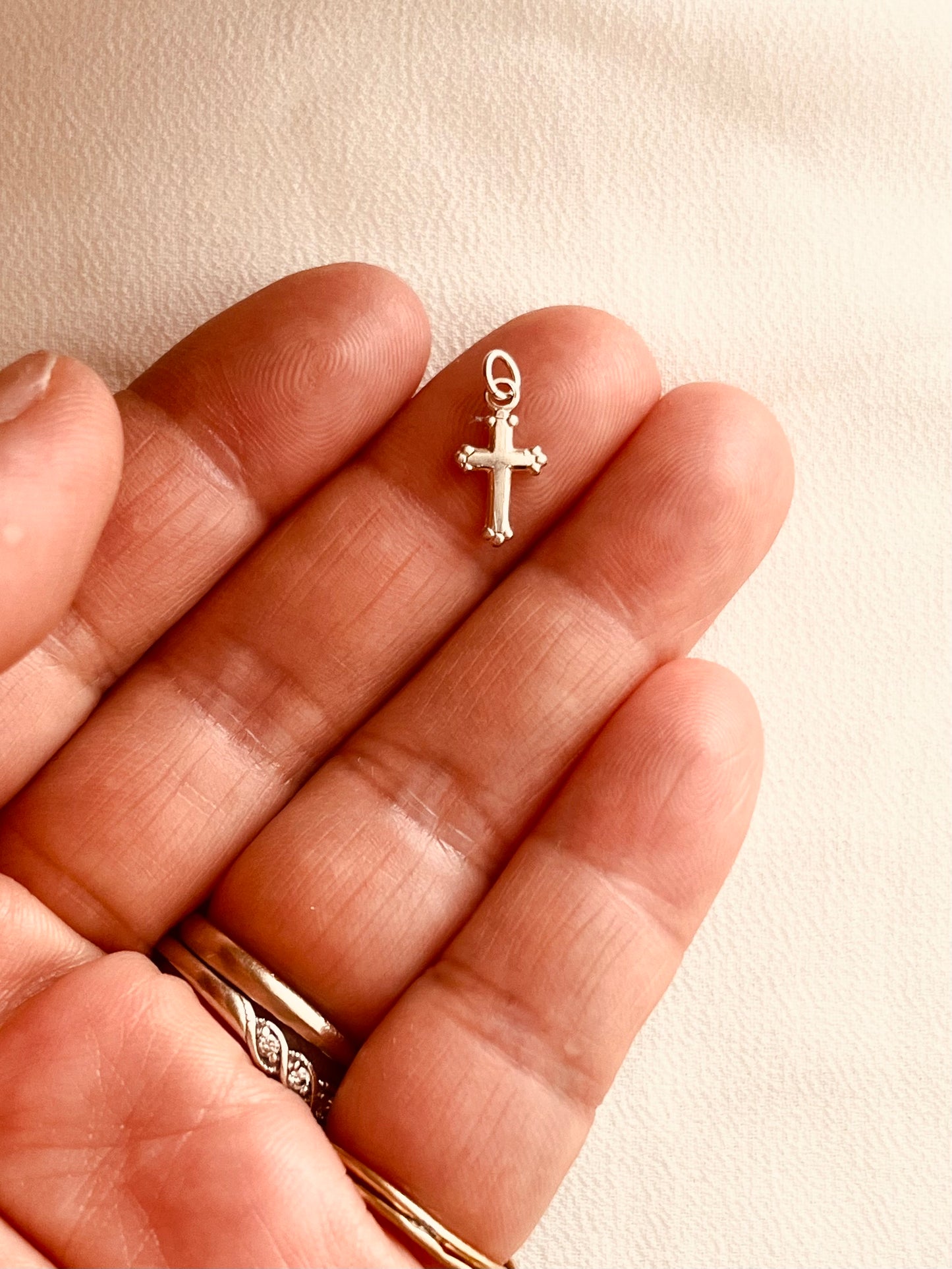 Sterling Silver Tiny Cross Charm | Minimalist Cross Pendant for Bracelet or Necklace