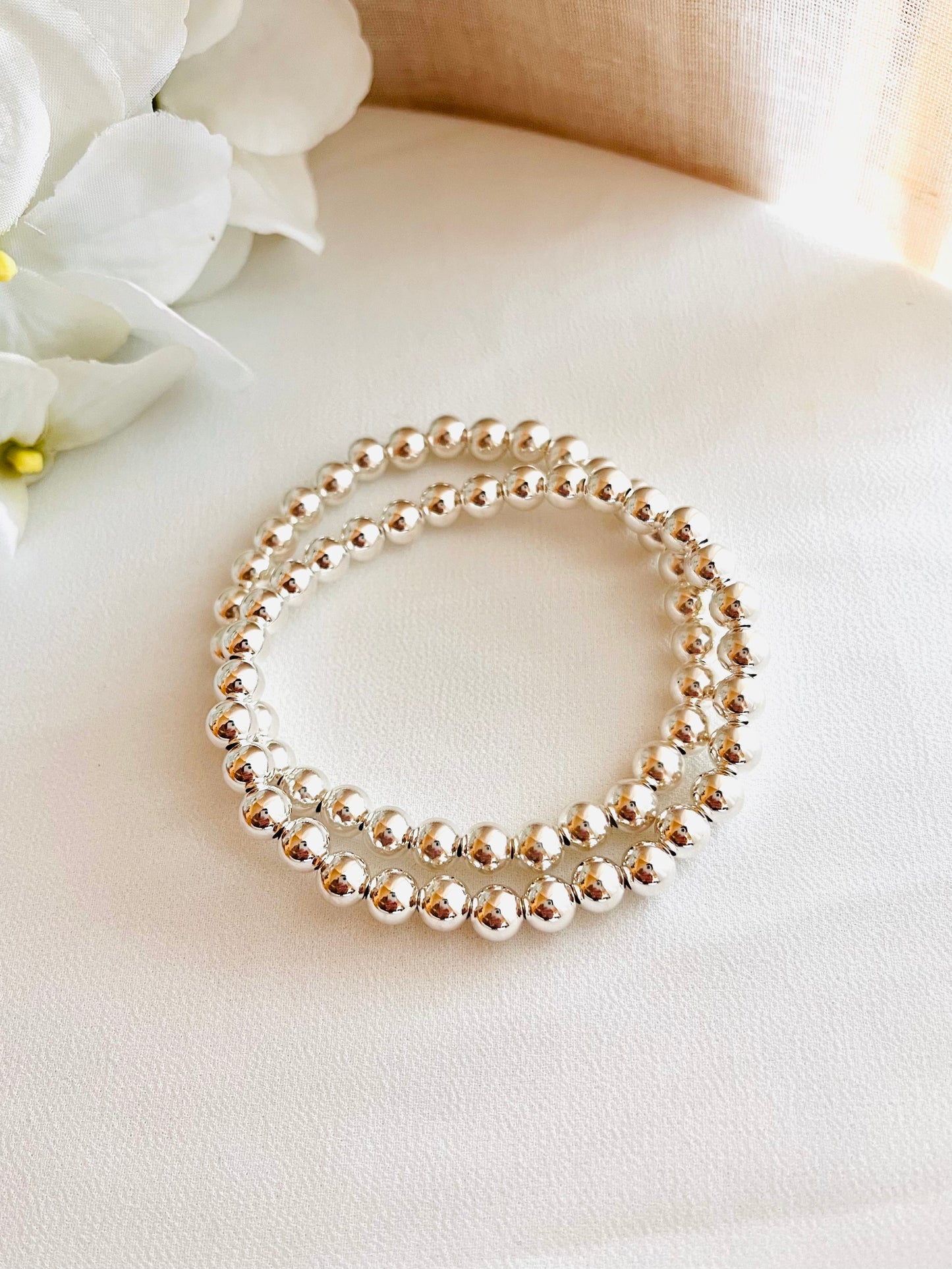 6mm Sterling Silver Beaded Stretch Bracelet – Stackable Everyday Jewelry