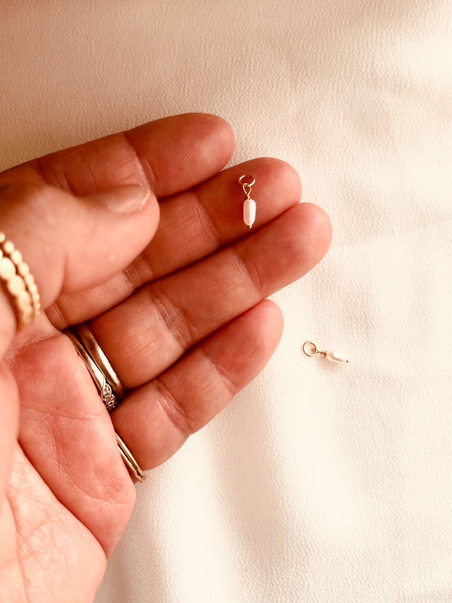 Tiny Rice Pearl Charm | Freshwater Pearl Charm for Bracelet or Necklace