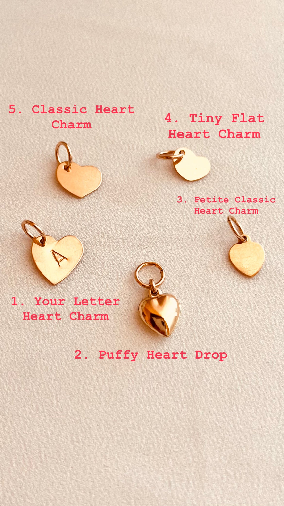 Heart Charm Collection | Gold Heart Charms for Bracelet & Necklace