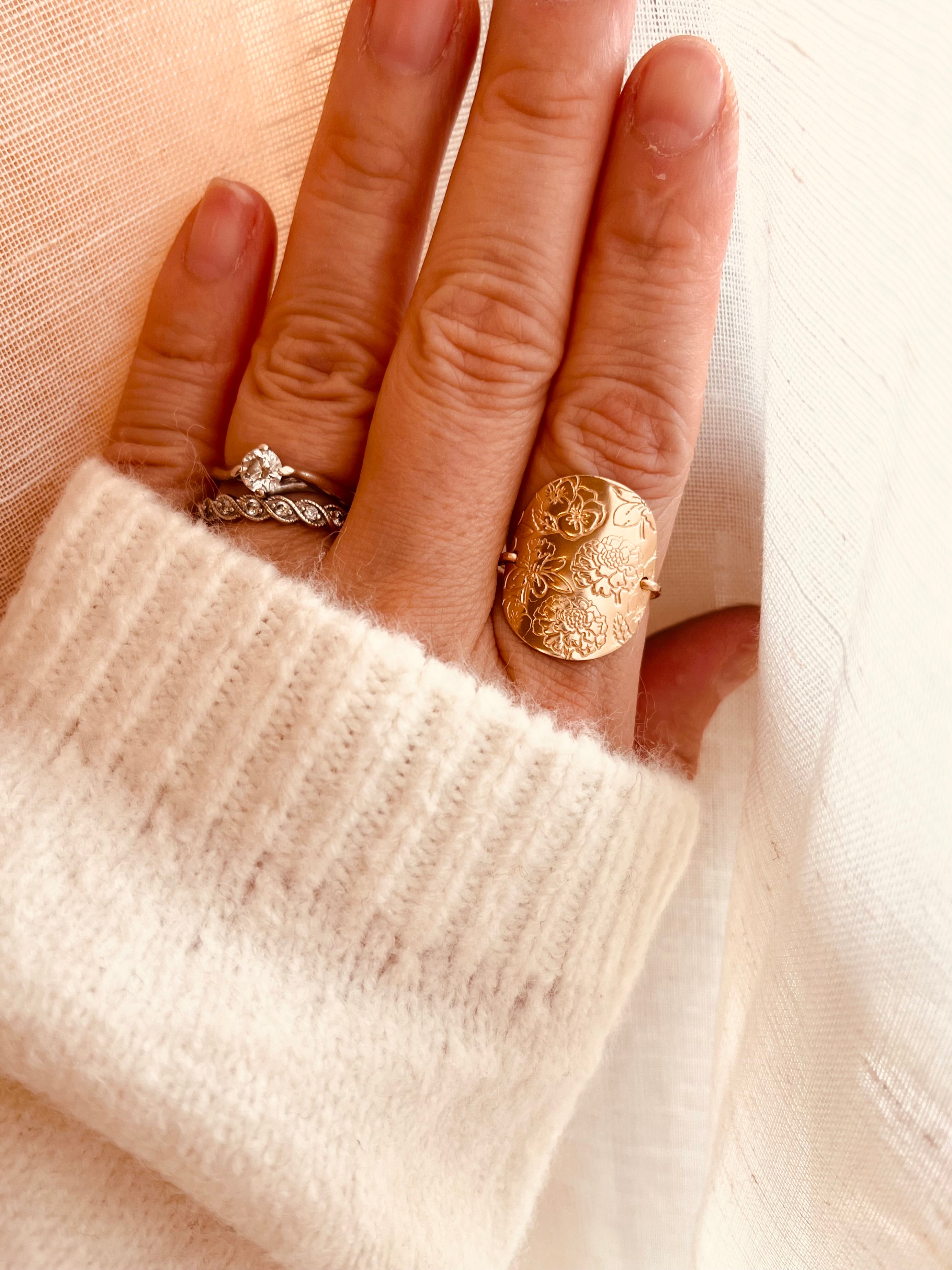 Birth Flower Ring 3/4” – Personalized Birth Month Flower Ring