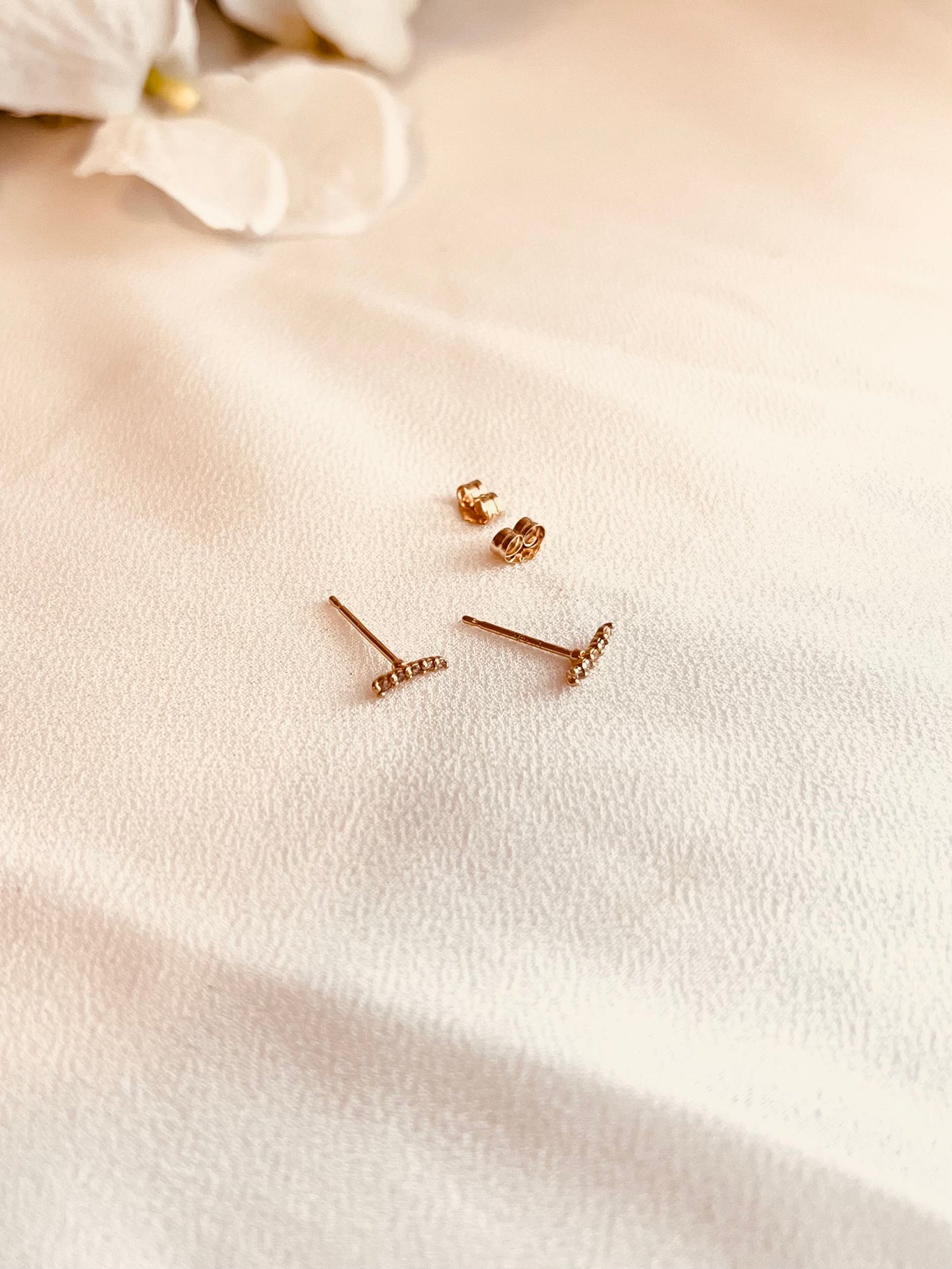 14K Solid Gold Pavé Diamond Curve Bar Stud Earrings, Minimalist Diamond Bar Earrings, Dainty Everyday Diamond Studs, Gift for Her