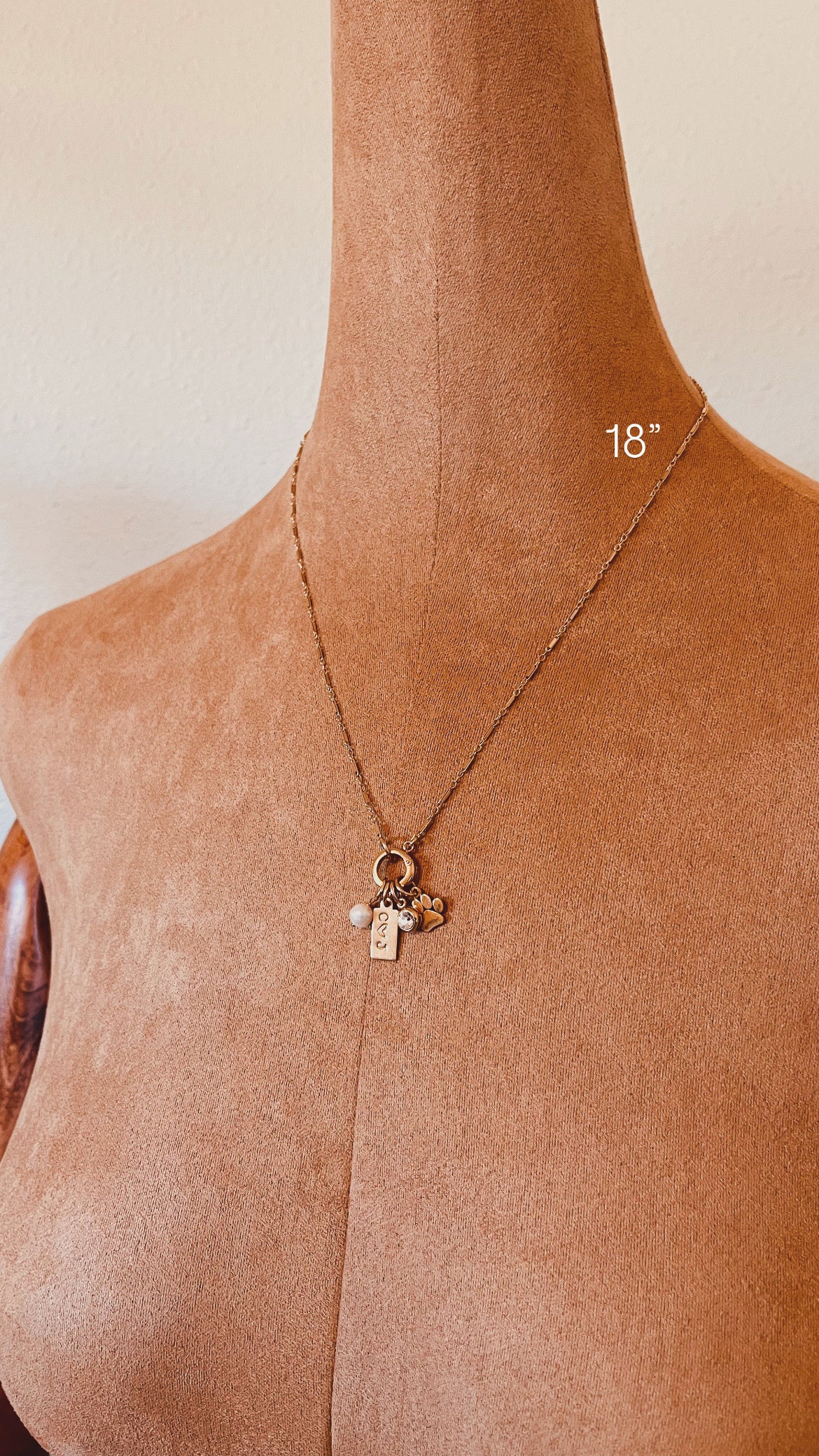 charm holder necklace, gold filled necklace, 14k gold filled jewelry, personalized necklace, dainty gold necklace, layering necklace, handmade jewelry, everyday necklace, minimalist jewelry, charm necklace, custom necklace, gift for her, holiday gift ideas, christmas gift, birthday gift, anniversary gift, pet lover jewelry, paw charm, pearl drop, initial tag, coco wagner design, made in wyoming, mountain studio jewelry