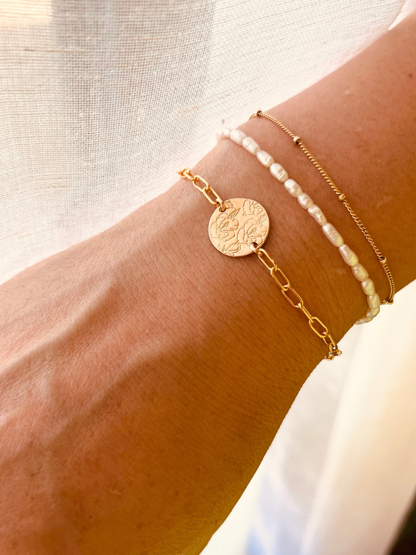 Birth Flower Disc Bracelet | Personalized Hand Stamped Birth Month Bracelet Gift for Her
