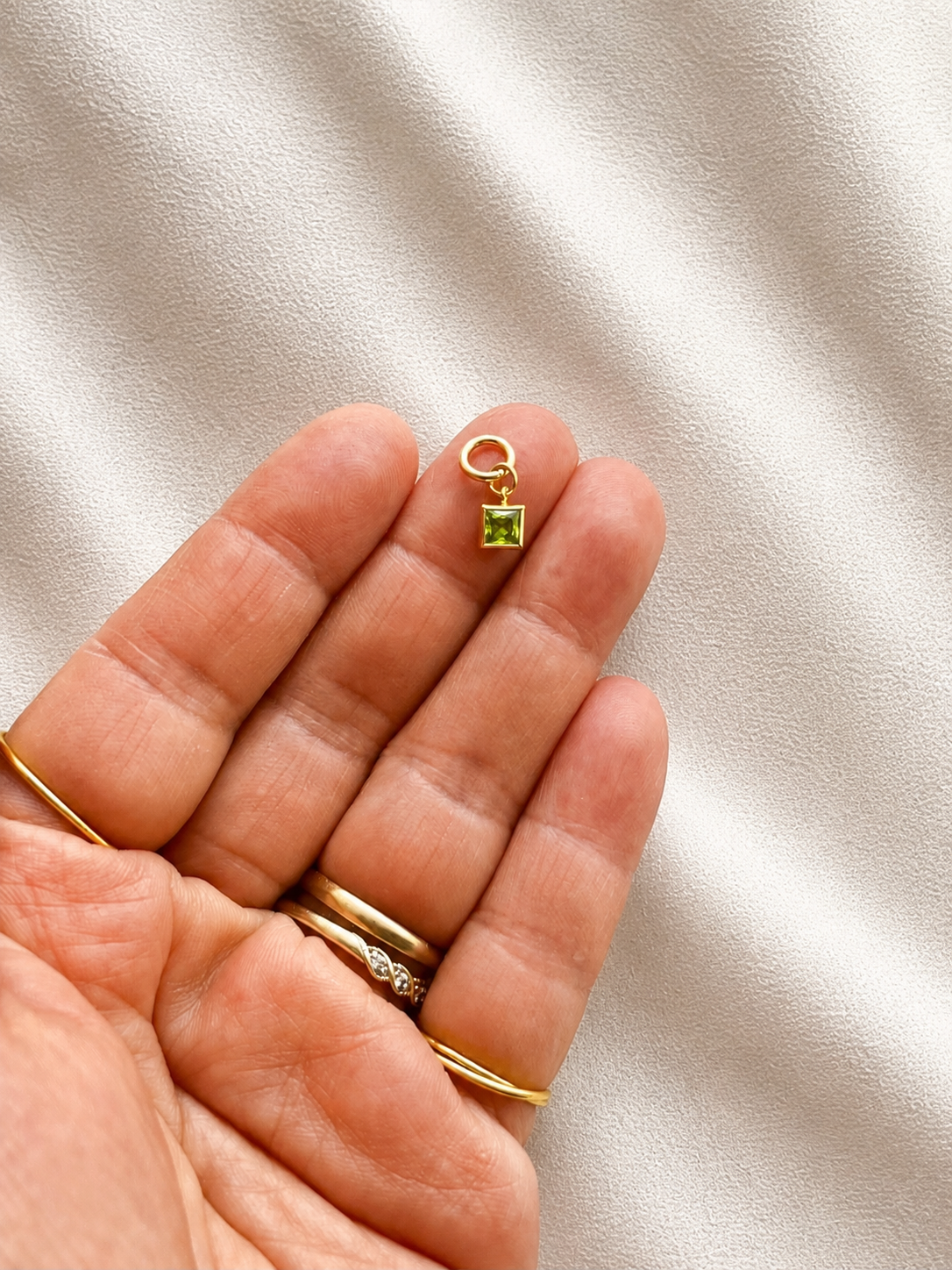 Tiny Peridot Charm | August Birthstone CZ Charm | 14K Gold Filled | Add-On Pendant for Necklaces & Hoop Earrings