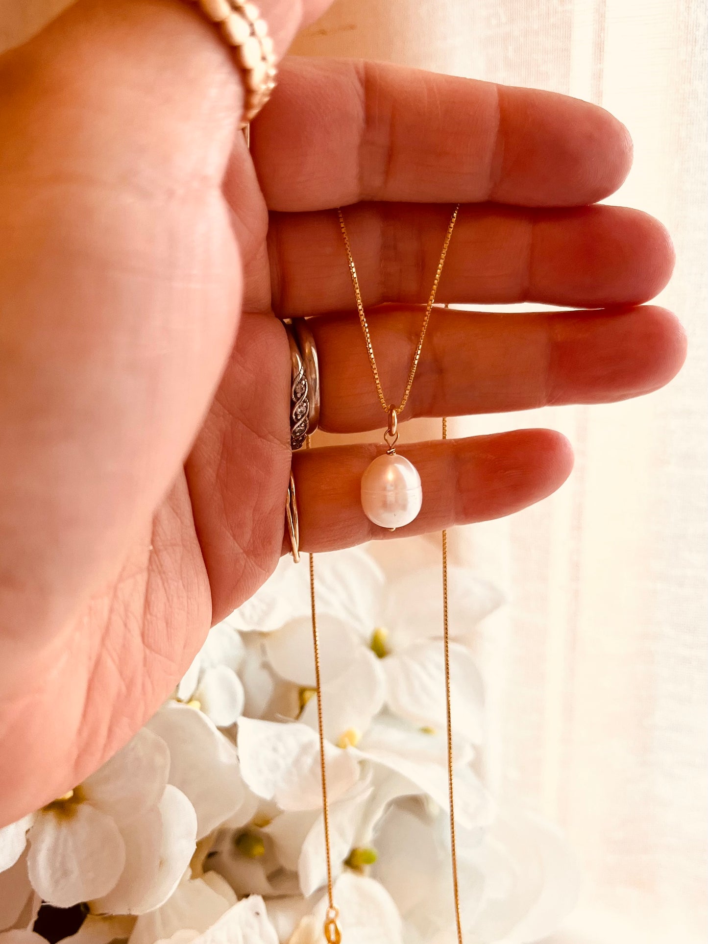Freshwater Pearl Drop Necklace 14k Gold Filled Waterproof Minimalist Necklace