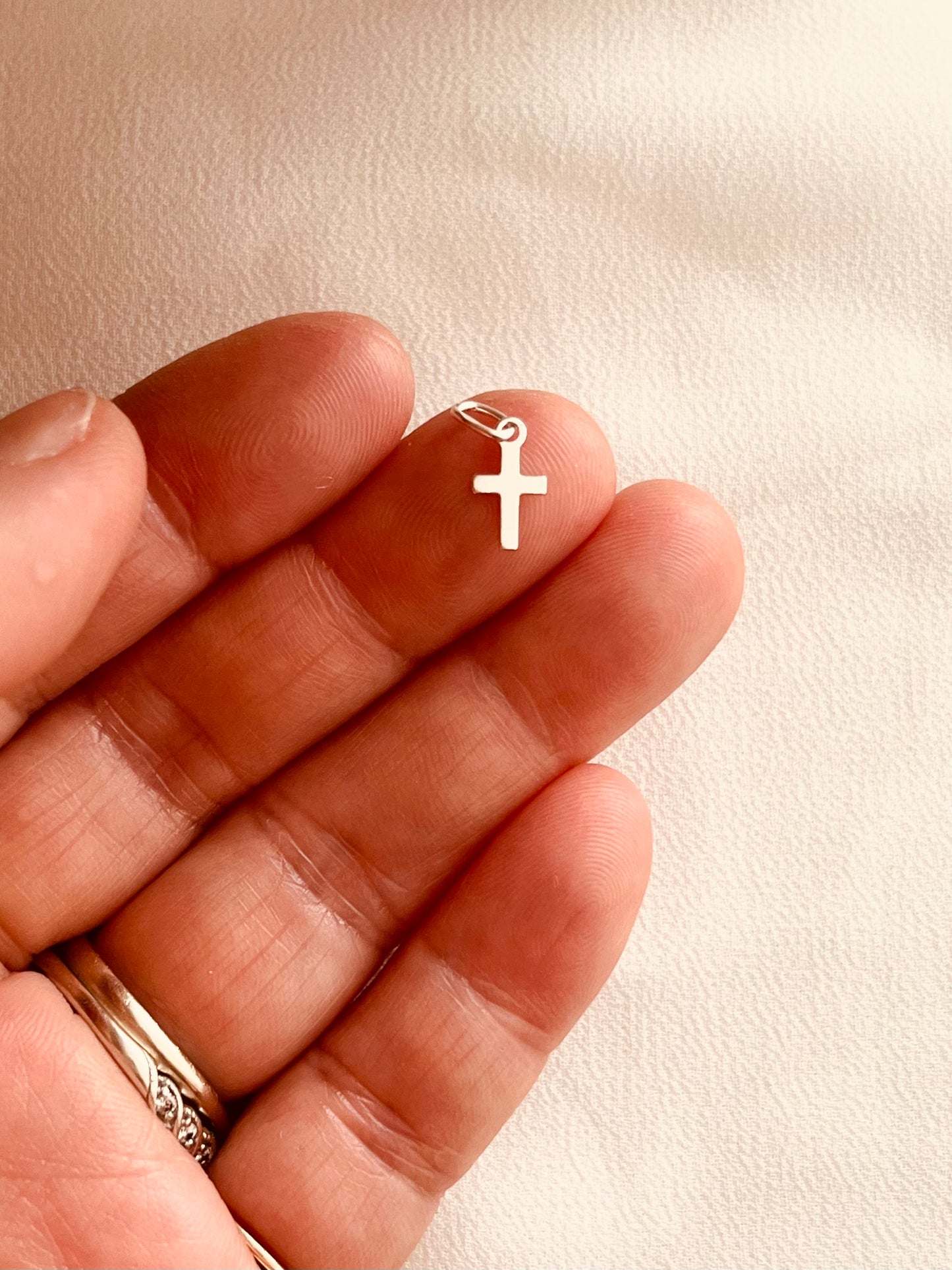Sterling Silver Tiny Cross Charm | Minimalist Faith Charm for Bracelet or Necklace