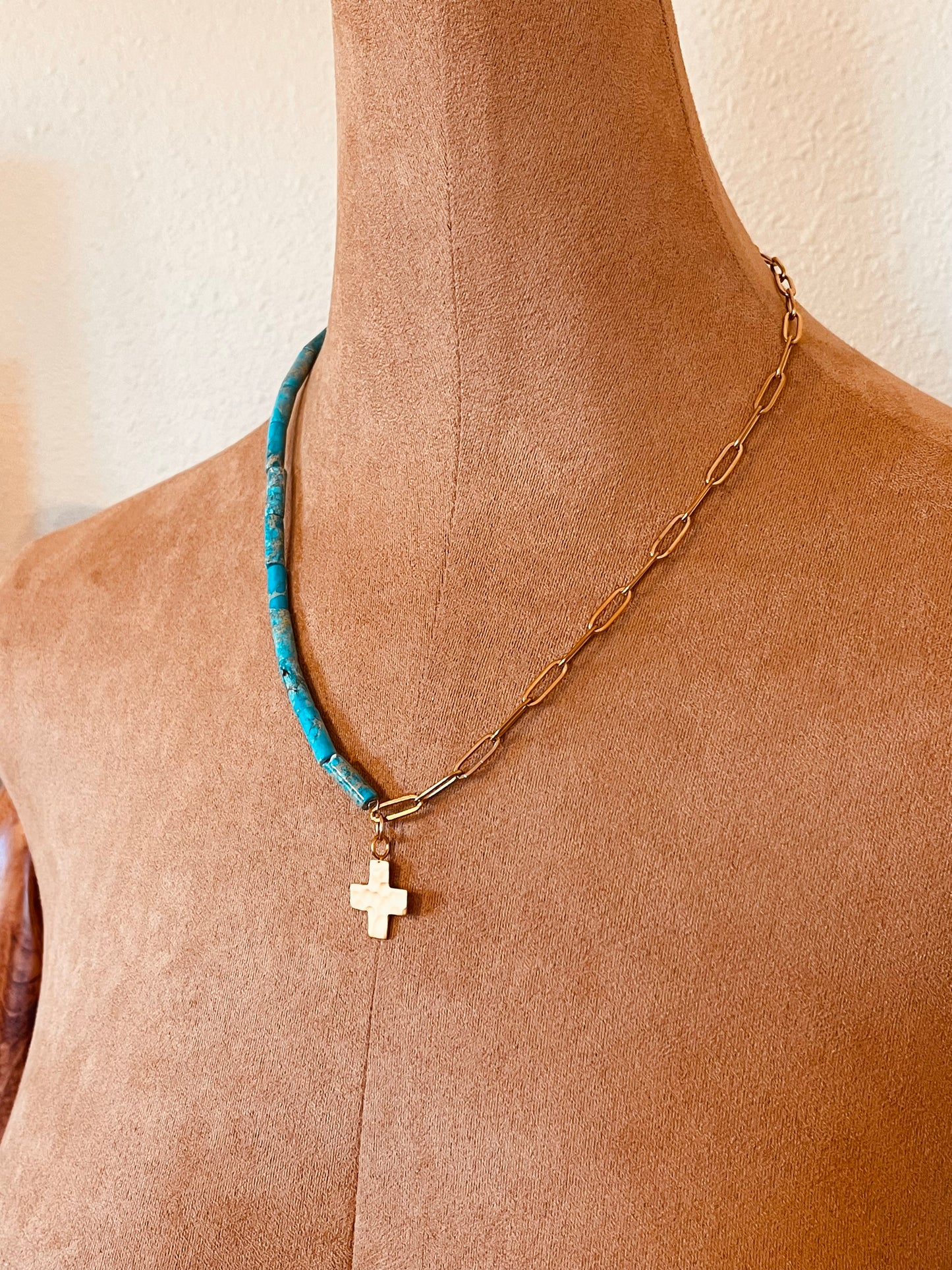 One-of-a-Kind Turquoise Cross Necklace – Western Asymmetrical Jewelry