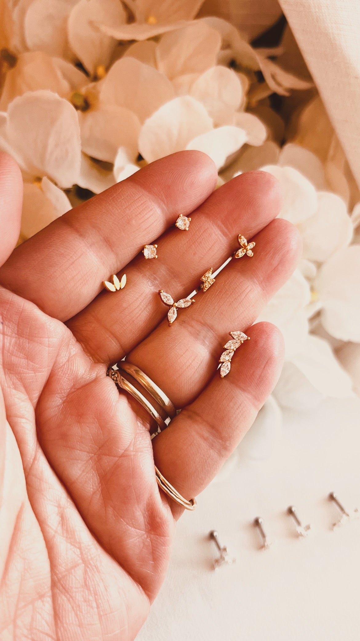 Dainty Gold Stud Earrings Set | Mix & Match Screw-On Back | Everyday Sleep-In Earrings, 
mix and match studs, screw back earrings, live in earrings, gold stud set, hypoallergenic earrings, everyday earrings, dainty ear stack, surgical steel studs, minimalist jewelry, comfortable earrings