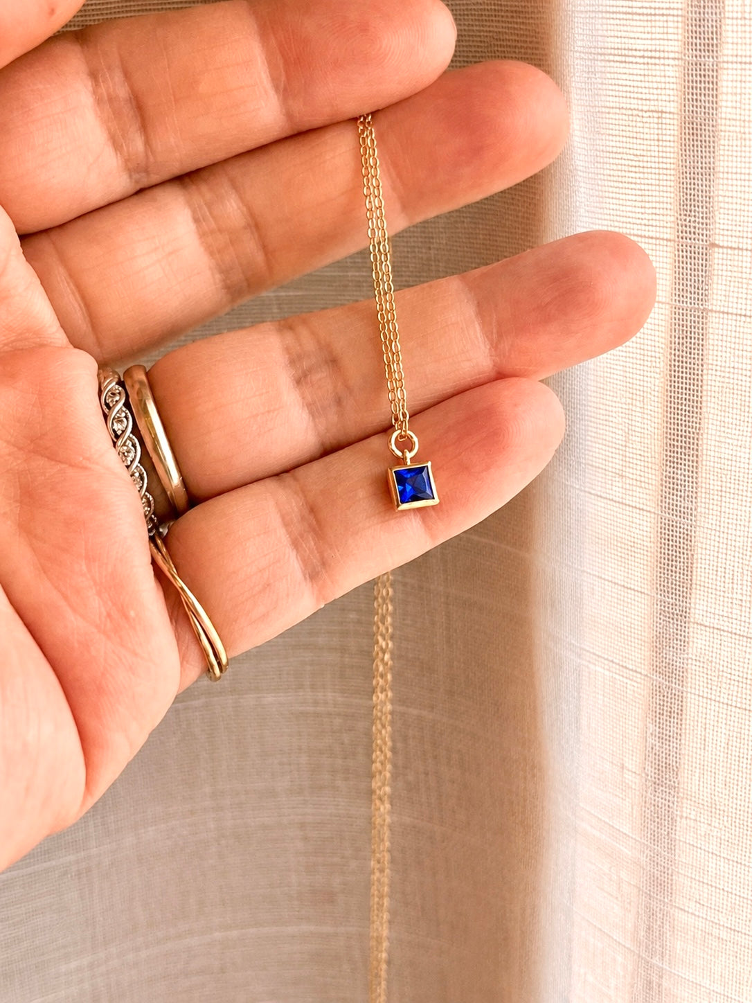 Tiny Sapphire Necklace | September Birthstone | 14K Gold Filled