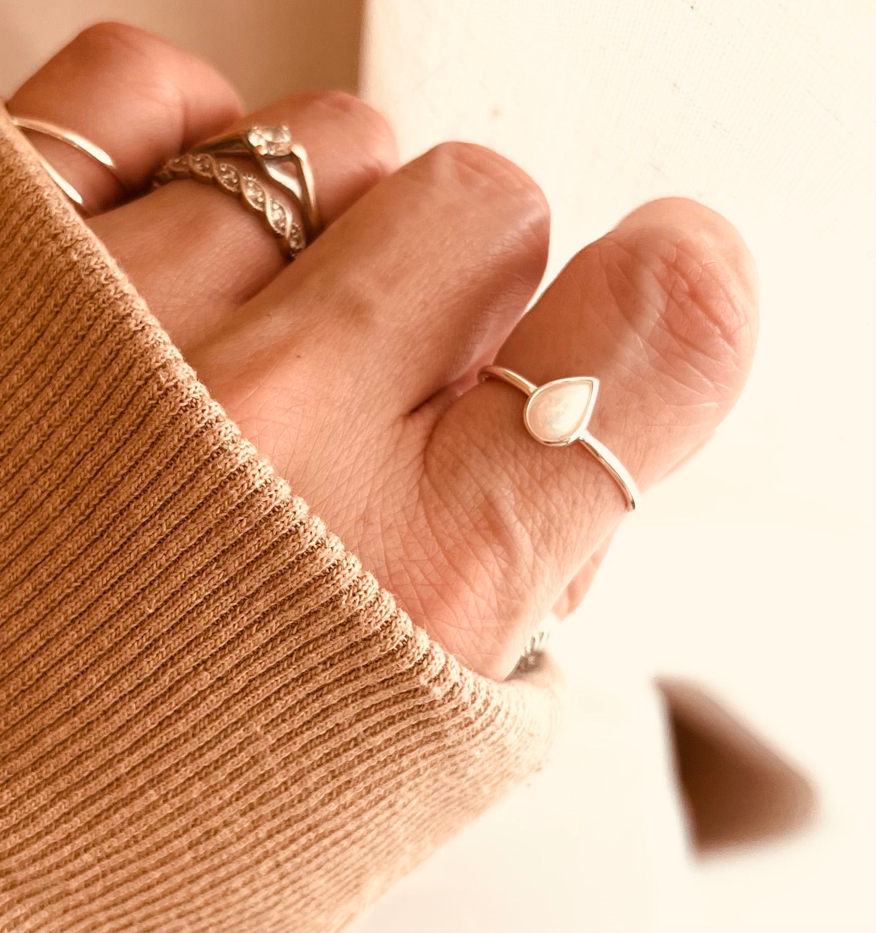 Teardrop Opal Ring, Opal jewelry, opal rings, sterling silver jewelry, minimalist jewelry, everyday jewelry, ring stacking, gift for her, Mother’s Day gifts, birthday gift, Christmas gift, gift for girlfriend, gift for daughter 
