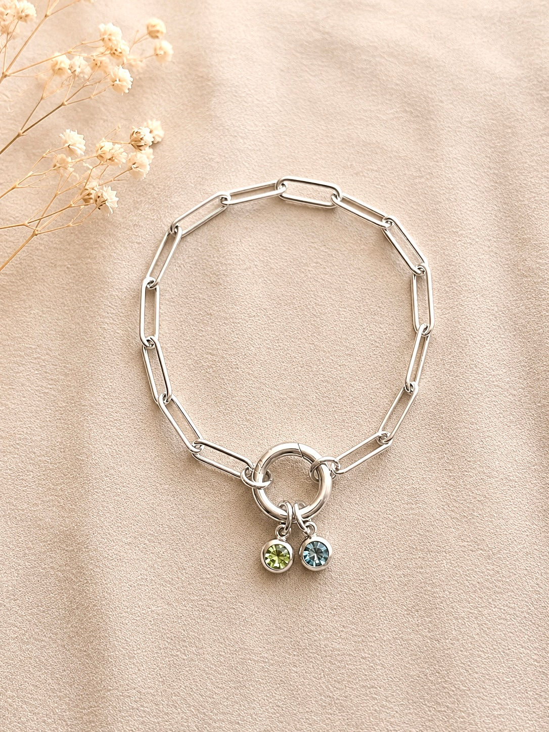 Sterling Silver Birthstone Bracelet | Personalized Family Charm Bracelet Gift for Mom