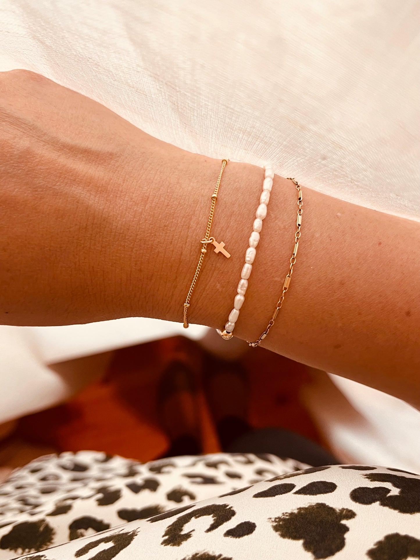 14K Gold Filled Tiny Cross Bracelet, Dainty Layering Bracelet, Waterproof 24/7 Jewelry, Minimalist Gift for Her