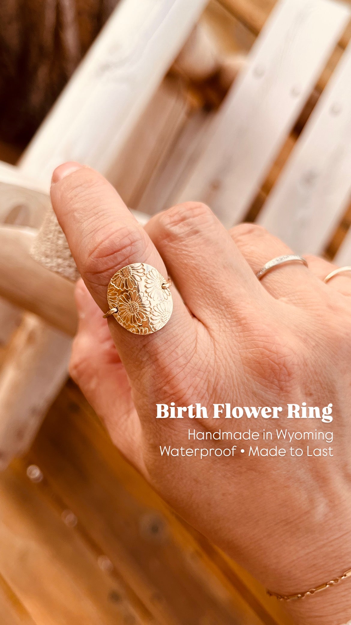Personalized Birth Flower Ring 5/8” — Waterproof, Handmade Jewelry You’ll Never Take Off