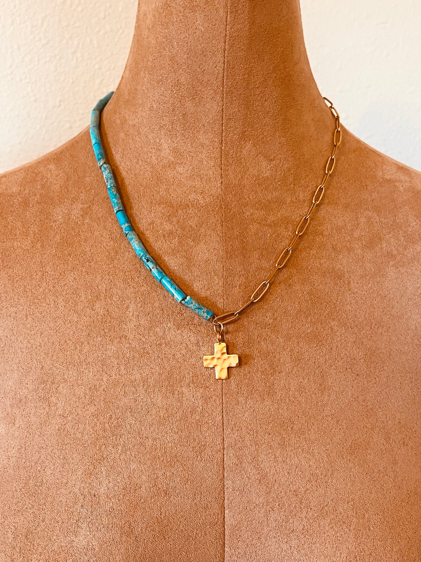 One-of-a-Kind Turquoise Cross Necklace – Western Asymmetrical Jewelry