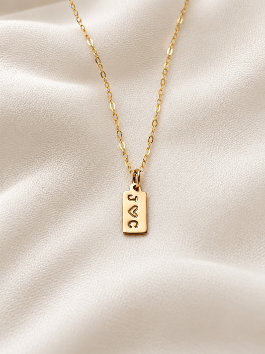 Gold necklace Dainty 14K gold filled personalized initial tag necklace with heart, Love necklace gift 