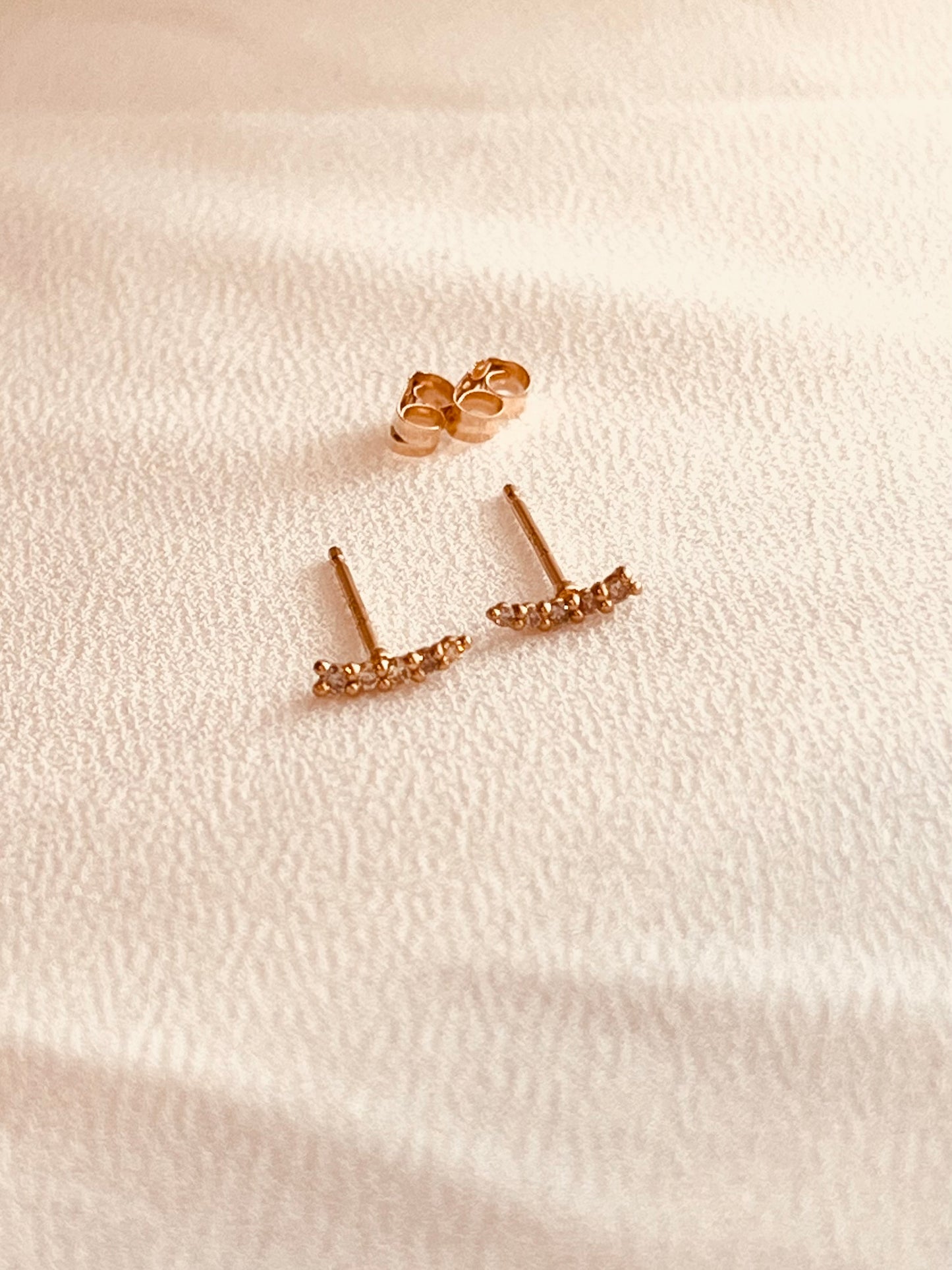 14K Solid Gold Pavé Diamond Curve Bar Stud Earrings, Minimalist Diamond Bar Earrings, Dainty Everyday Diamond Studs, Gift for Her