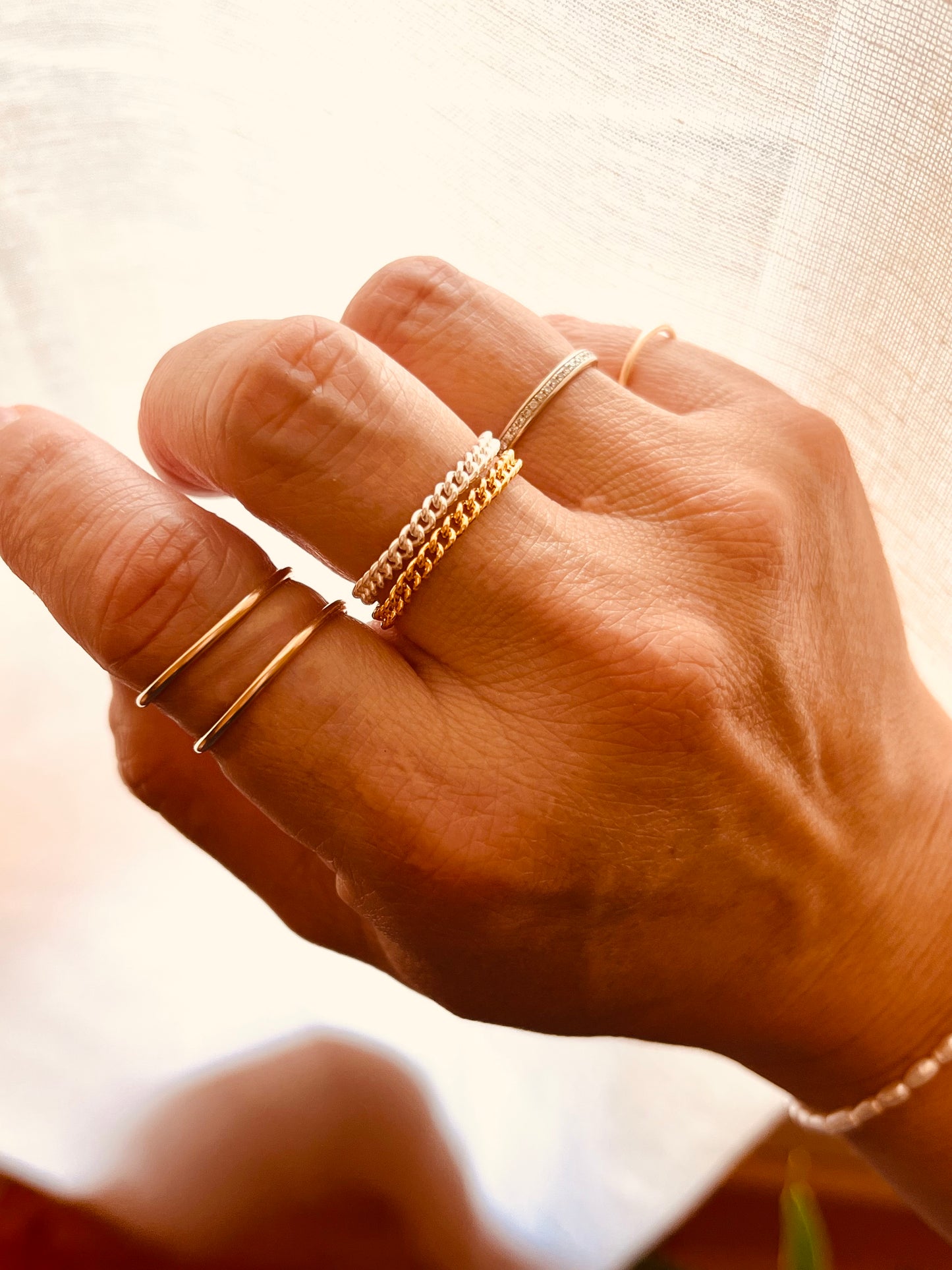 Custom Fit Chain Ring | 14K Gold Filled & Sterling Silver | Stackable Minimalist Ring | Unisex | Mix Metal