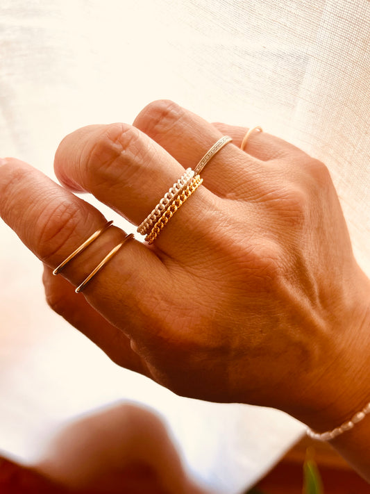 Custom Fit Chain Ring | 14K Gold Filled & Sterling Silver | Stackable Minimalist Ring | Unisex | Mix Metal