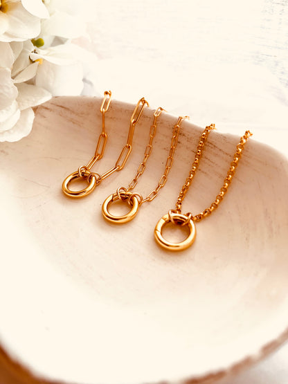 14K Gold-Filled Chain Necklace with Carabiner Clasp, Paperclip Chain and Rolo Chain, Gold Necklace, Layering Necklace, Jewelry Gift  For Her, Mix And Match Collection  Bracelet and Necklace