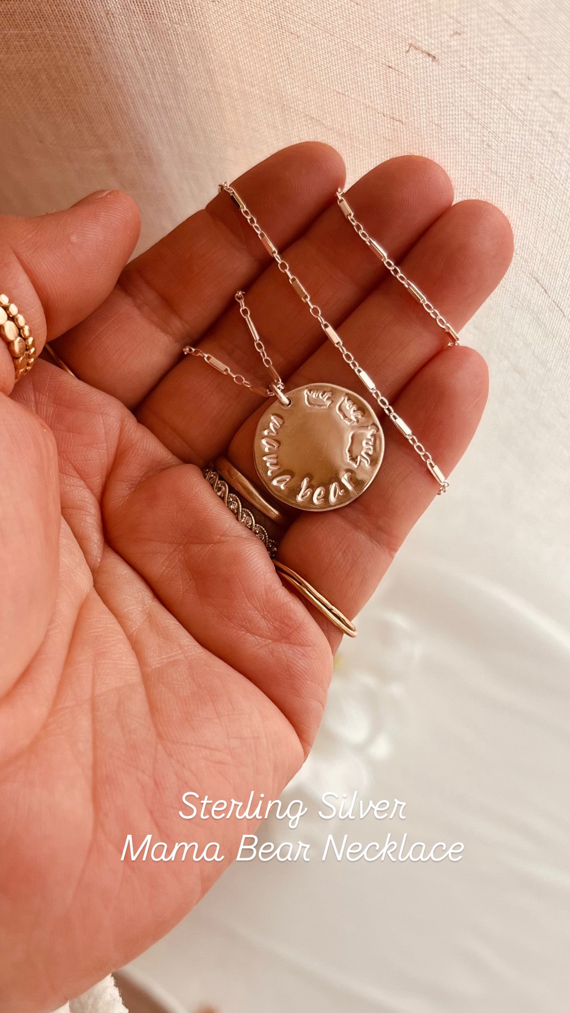 Mama Bear Disc Necklace - Everyday Jewelry, Mother’s Day Gift