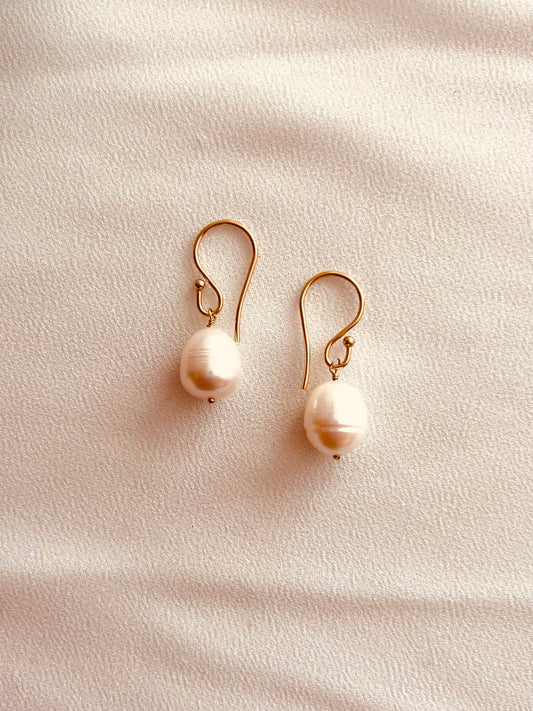 Classic Freshwater Pearl Earrings | Waterproof Gold Filled Jewelry