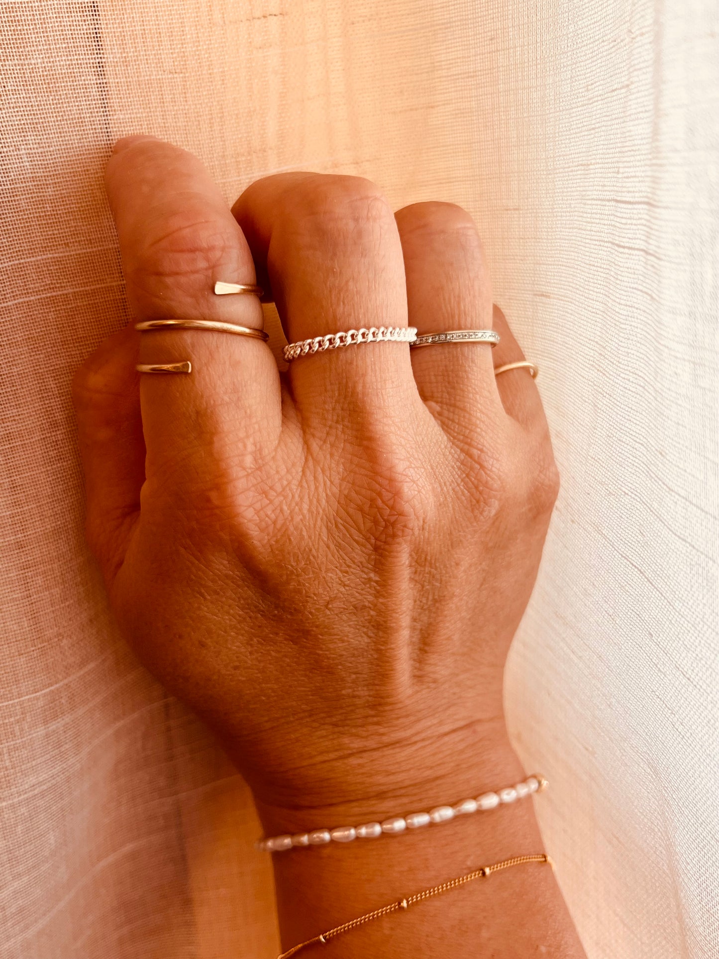 Custom Fit Chain Ring | 14K Gold Filled & Sterling Silver | Stackable Minimalist Ring | Unisex | Mix Metal