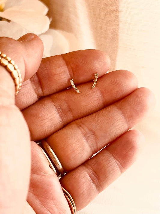 14K Solid Gold Pavé Diamond Curve Bar Stud Earrings, Minimalist Diamond Bar Earrings, Dainty Everyday Diamond Studs, Gift for Her