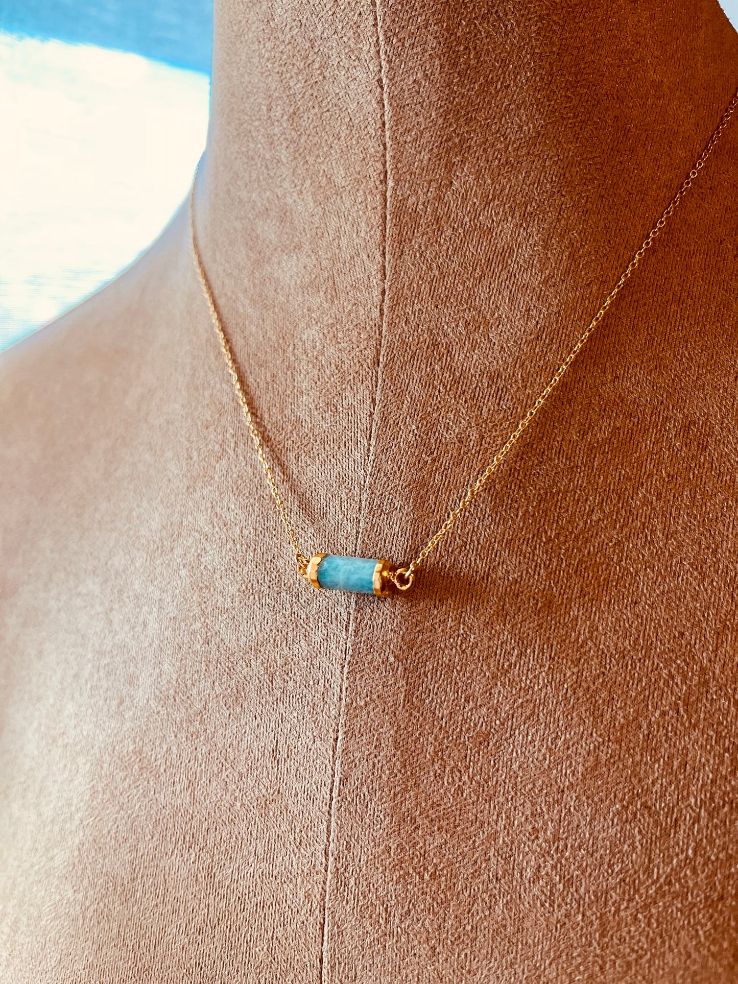 Amazonite Bar Necklace, Minimalist Amazonite Necklace, Natural Gemstone Jewelry, Gift for Her