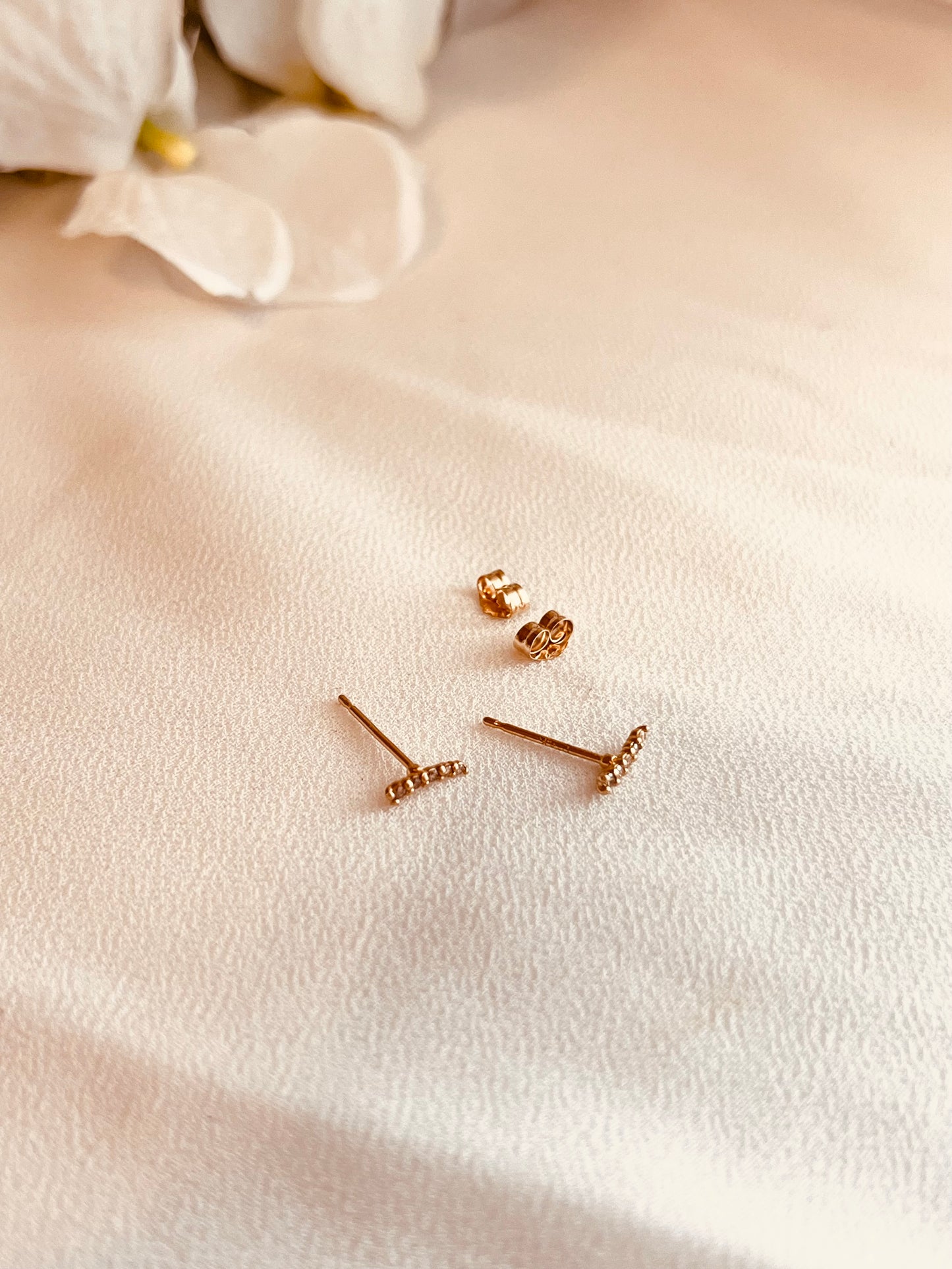 14K Solid Gold Pavé Diamond Curve Bar Stud Earrings, Minimalist Diamond Bar Earrings, Dainty Everyday Diamond Studs, Gift for Her