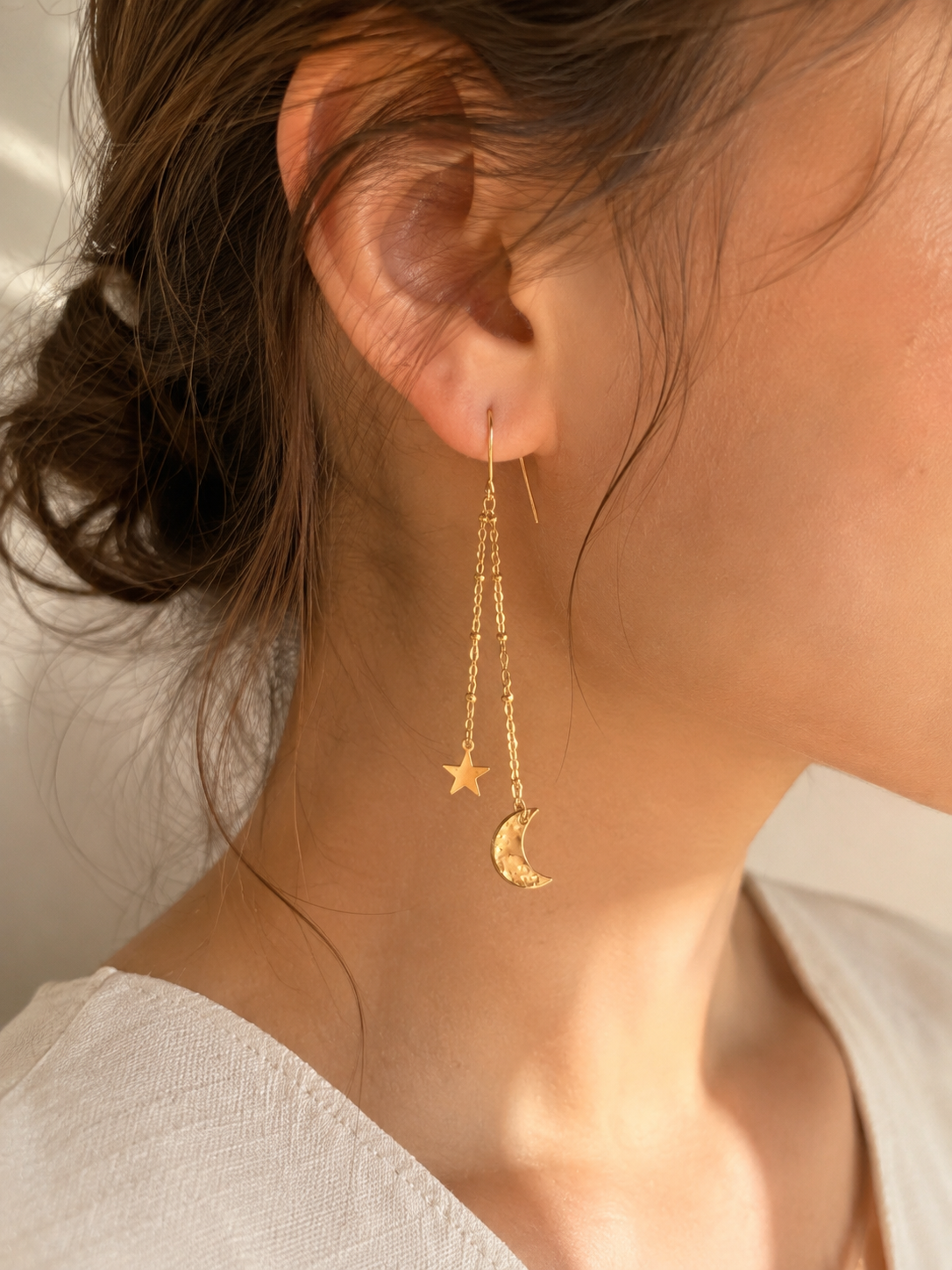 14K Gold Filled Moon & Star Earrings | Handmade Waterproof Dangle Earrings | Lightweight Celestial Jewelry