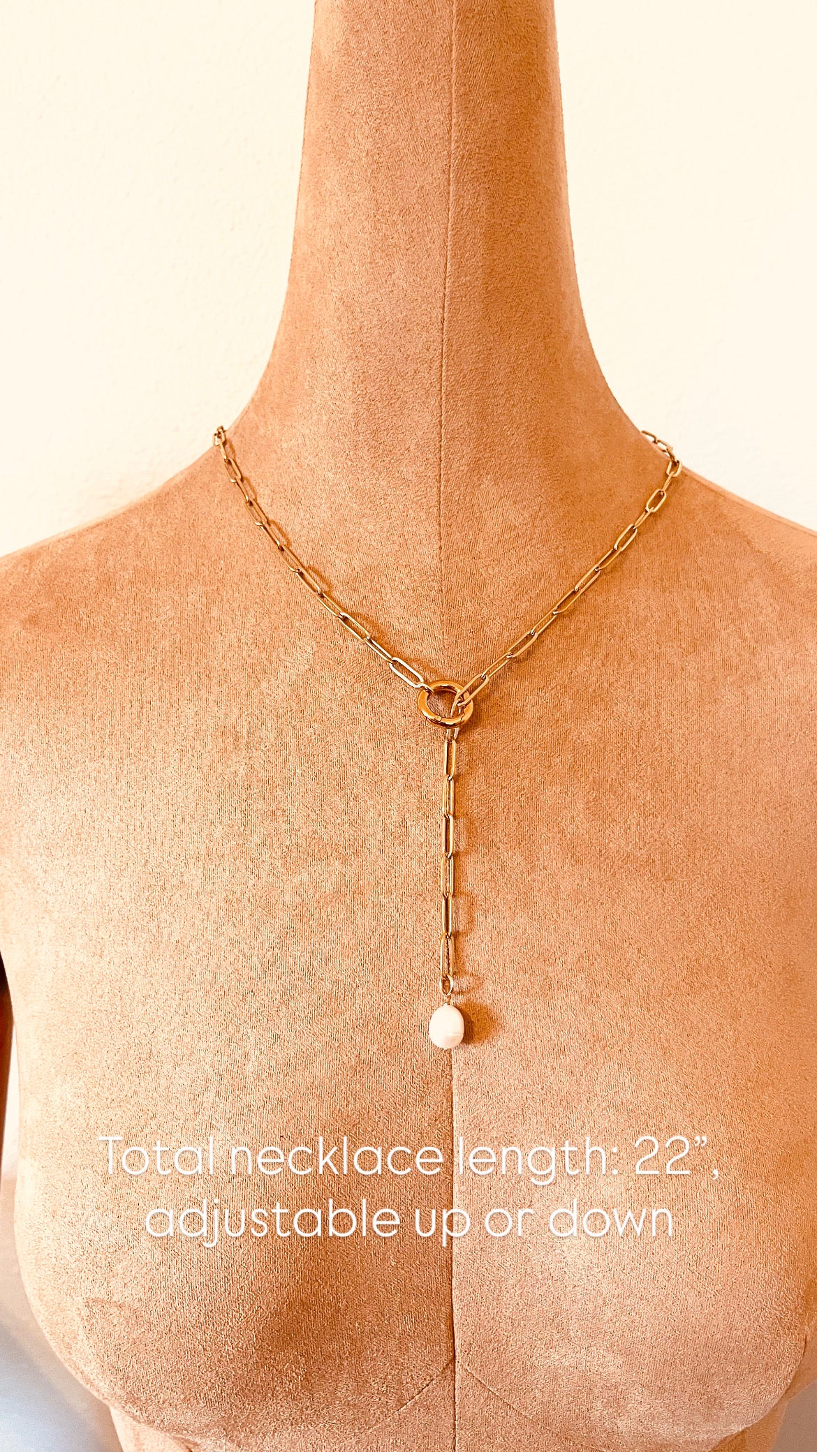 Freshwater Pearl Drop Necklace | Minimal Gold Lariat Jewelry