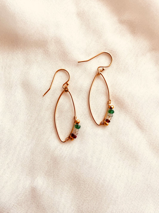 14k Gold Filled Gemstone Teardrop Earrings, Dainty Wire Wrap Earrings, Minimalist Gold Drop Earrings, Everyday Jewelry