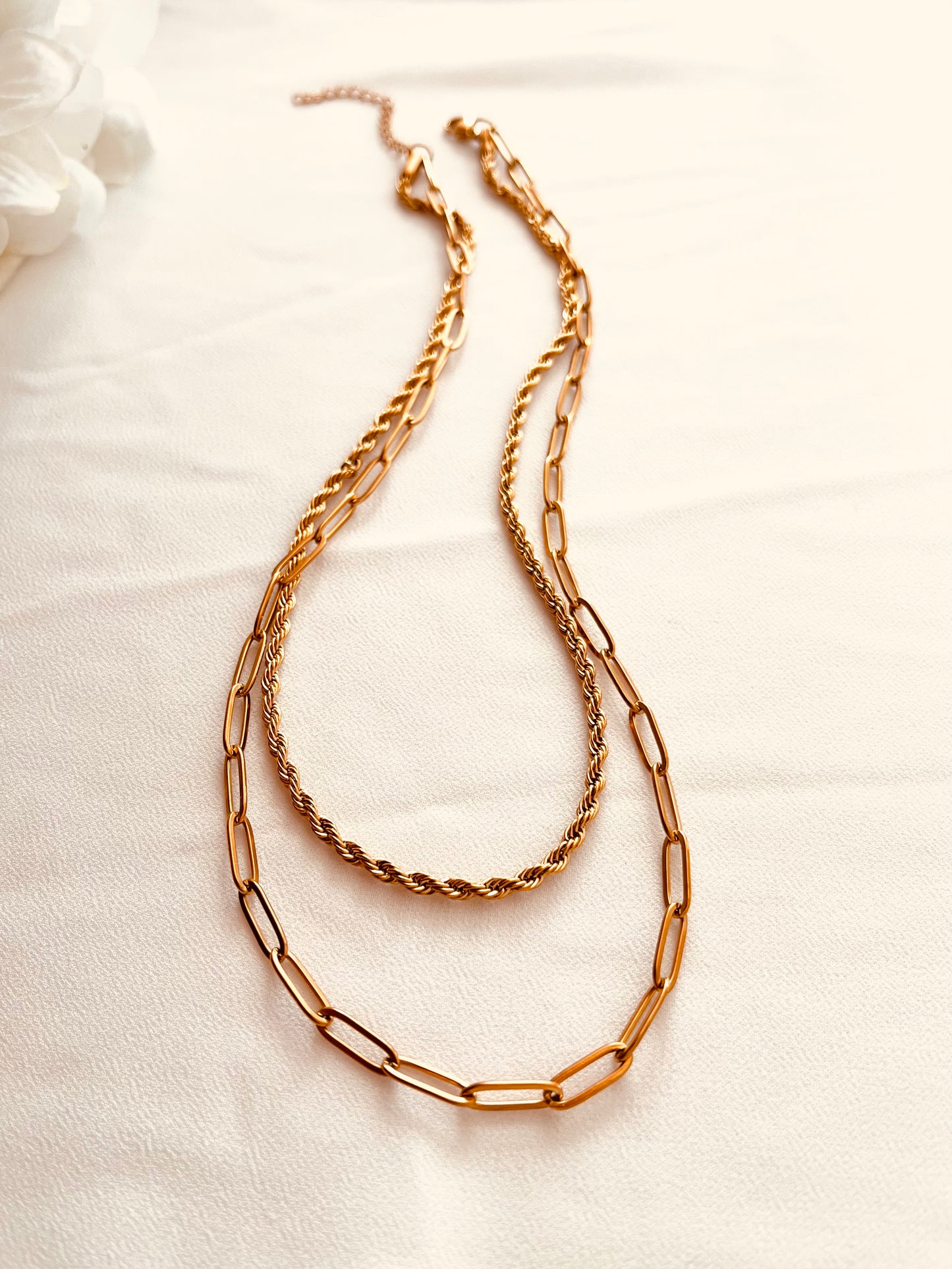 Layered Gold Necklace Set – Rope & Paperclip Chain | 2-in-1