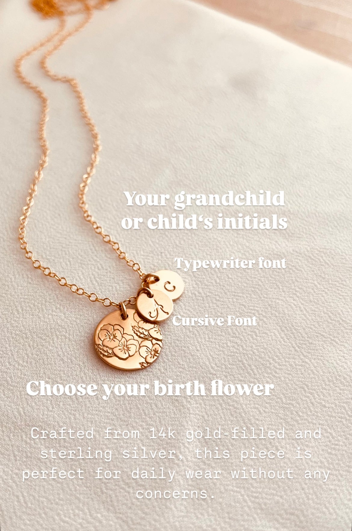 Birth Flower Necklace with Tiny Initial Discs, Birth Flower Jewelry, Custom Jewelry, Personalized Gifts, Everyday Jewelry, Layering Jewelry, Long Necklace
Custom Name, Children Initials Jewelry, Mothers Necklace, 
Perfect Gift for Mom, Family Name Necklace, Christmas Gift Ideas, Mothers Day Gift,  Wife Gift Ideas, Gift For Girlfriend, gift for sisters, gift for daughters, grandma gifts, grandma and grandkids 