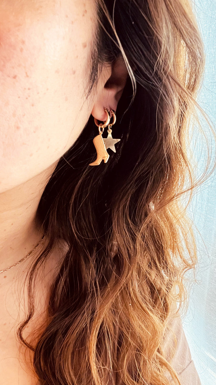 Cowgirl Boot Earrings, Western Style, Cowboy hat jewelry, Hoop Earrings, Cowgirl jewelry, gift for her, Star earrings, Cross jewelry, Cross Earrings 