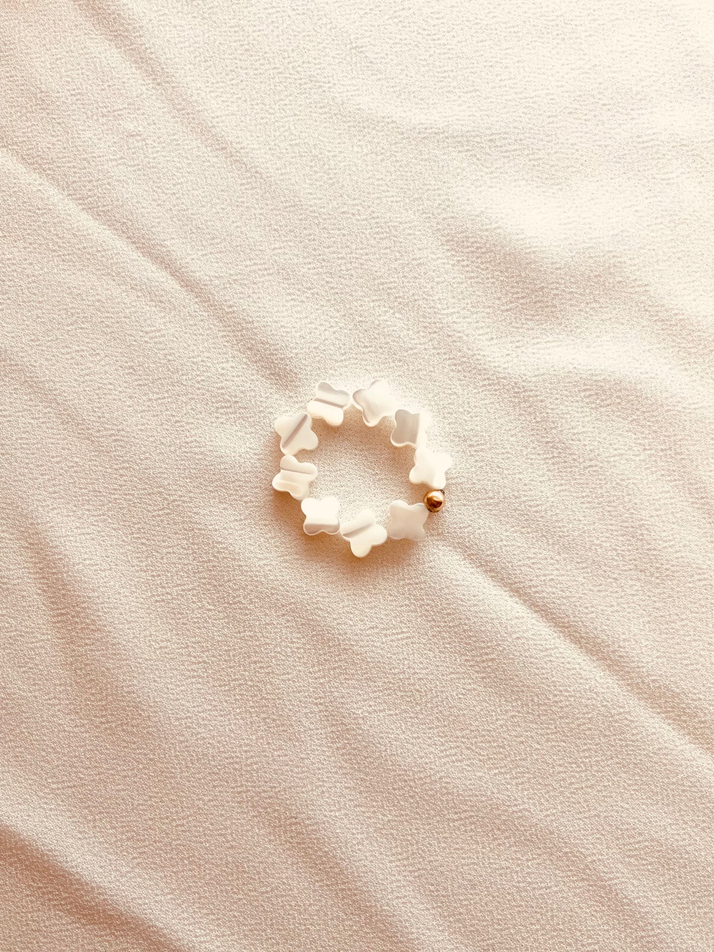 Mother of Pearl Clover Stretch Ring | Dainty Stackable Elastic Ring