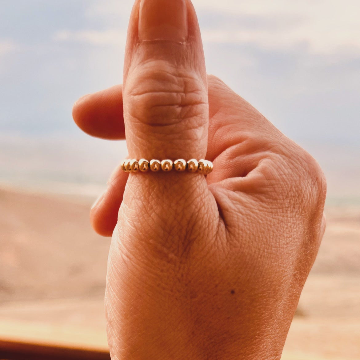 14K Gold Filled 3mm Beaded Stretch Ring | Custom Fit Ring