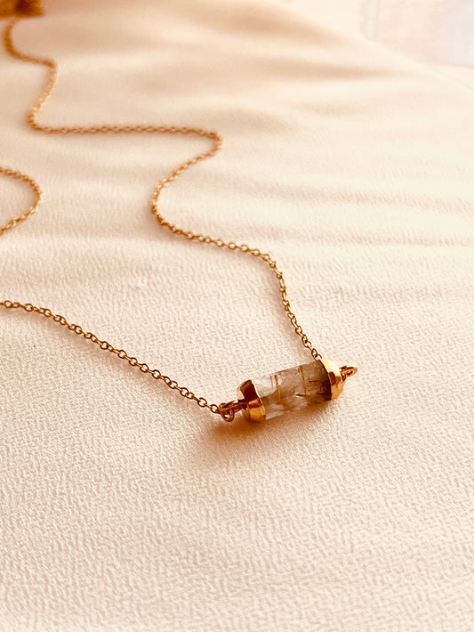 Rutilated Quartz Gem Necklace, Minimalist Gemstone Necklace, Gift for Her