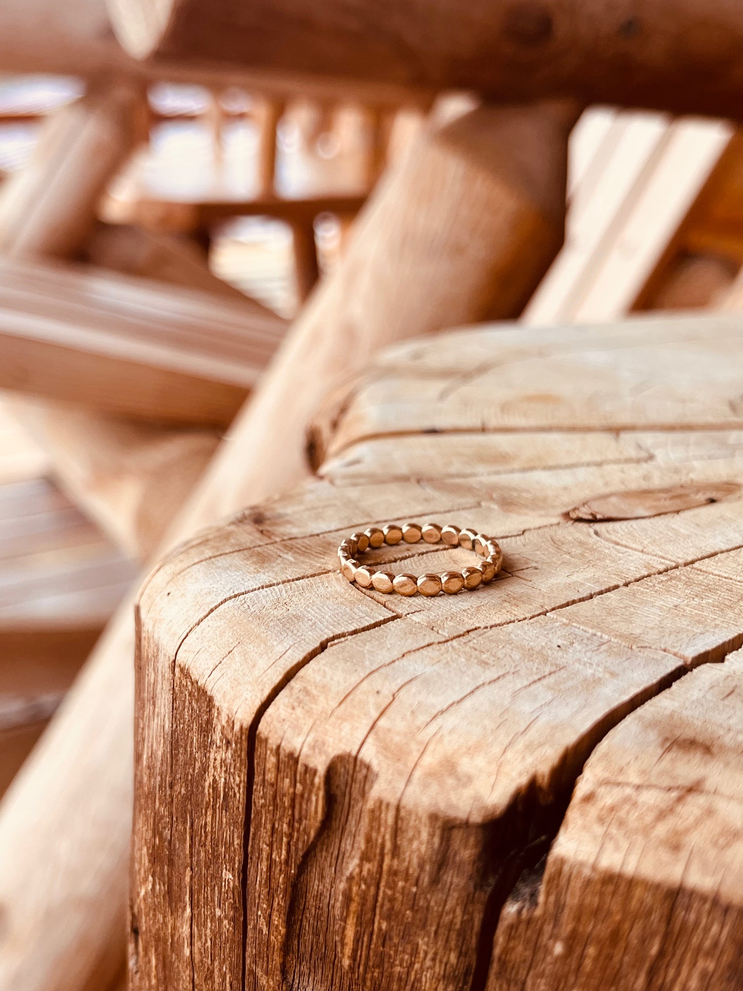 Gold Hammered Beaded Ring