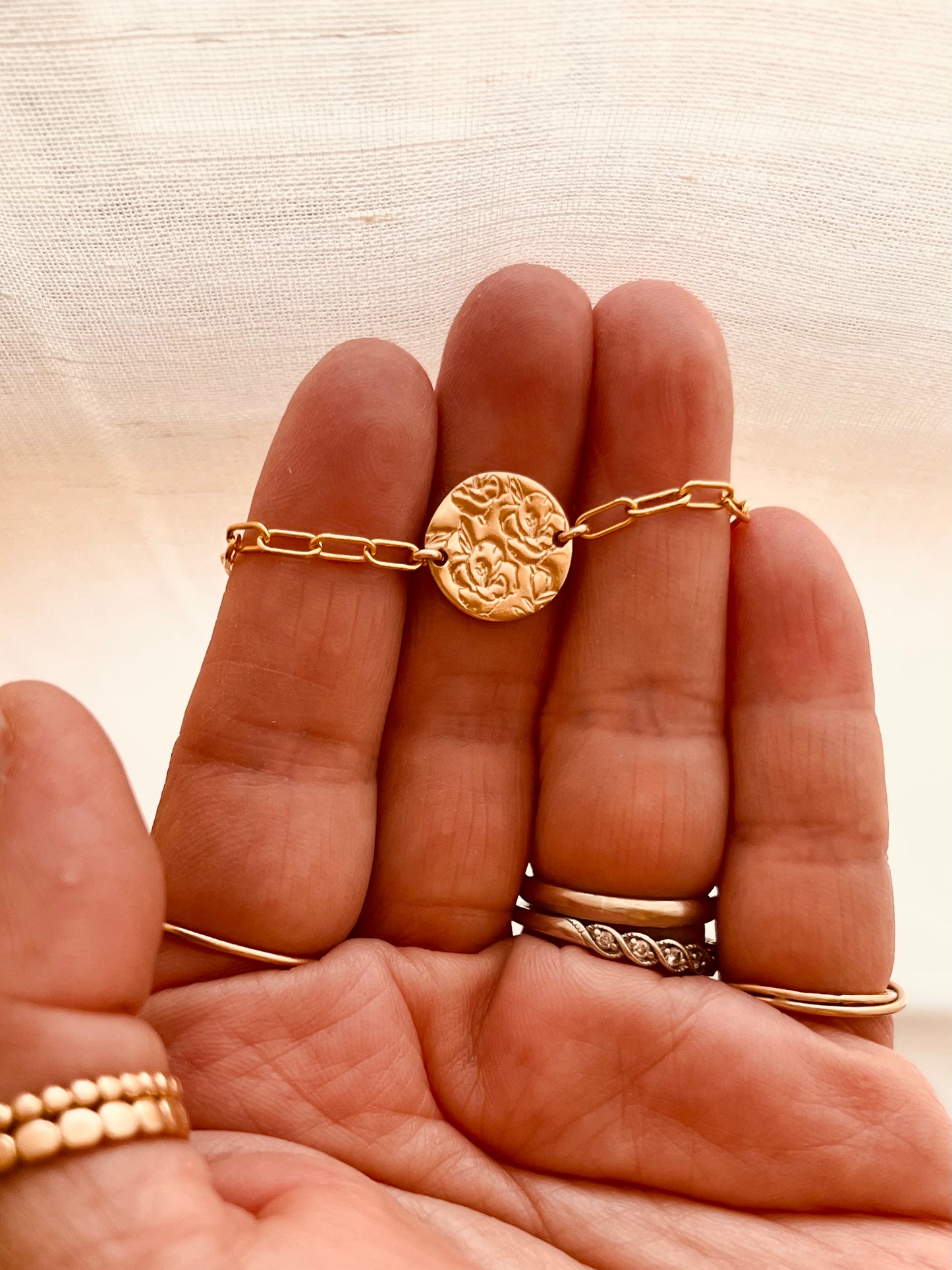 Birth Flower Disc Bracelet | Personalized Hand Stamped Birth Month Bracelet Gift for Her