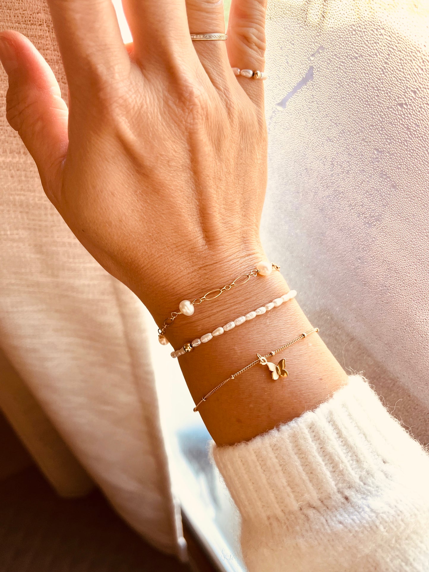 Butterfly Bracelet | 14k Gold Filled or Sterling Silver Butterfly Charm Bracelet | Custom Fit Bracelet | Handmade Jewelry | Waterproof Gift for Her