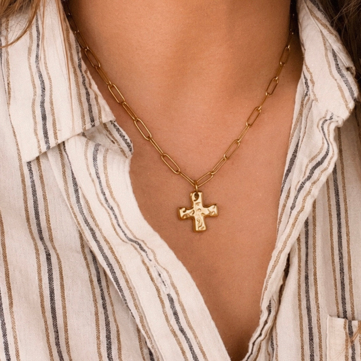 Waterproof Gold Cross Necklace | Paperclip Chain | Tarnish Resistant Jewelry