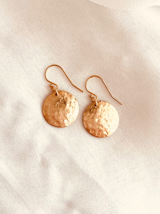 Golden Hammered Disc Earrings, Disc drop earrings, gold disc earrings, mother’s jewelry, gift for Mother, gift for daughter, gift for grandmother, birthday present, anniversary gift, gift 